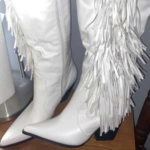 White fringe boots